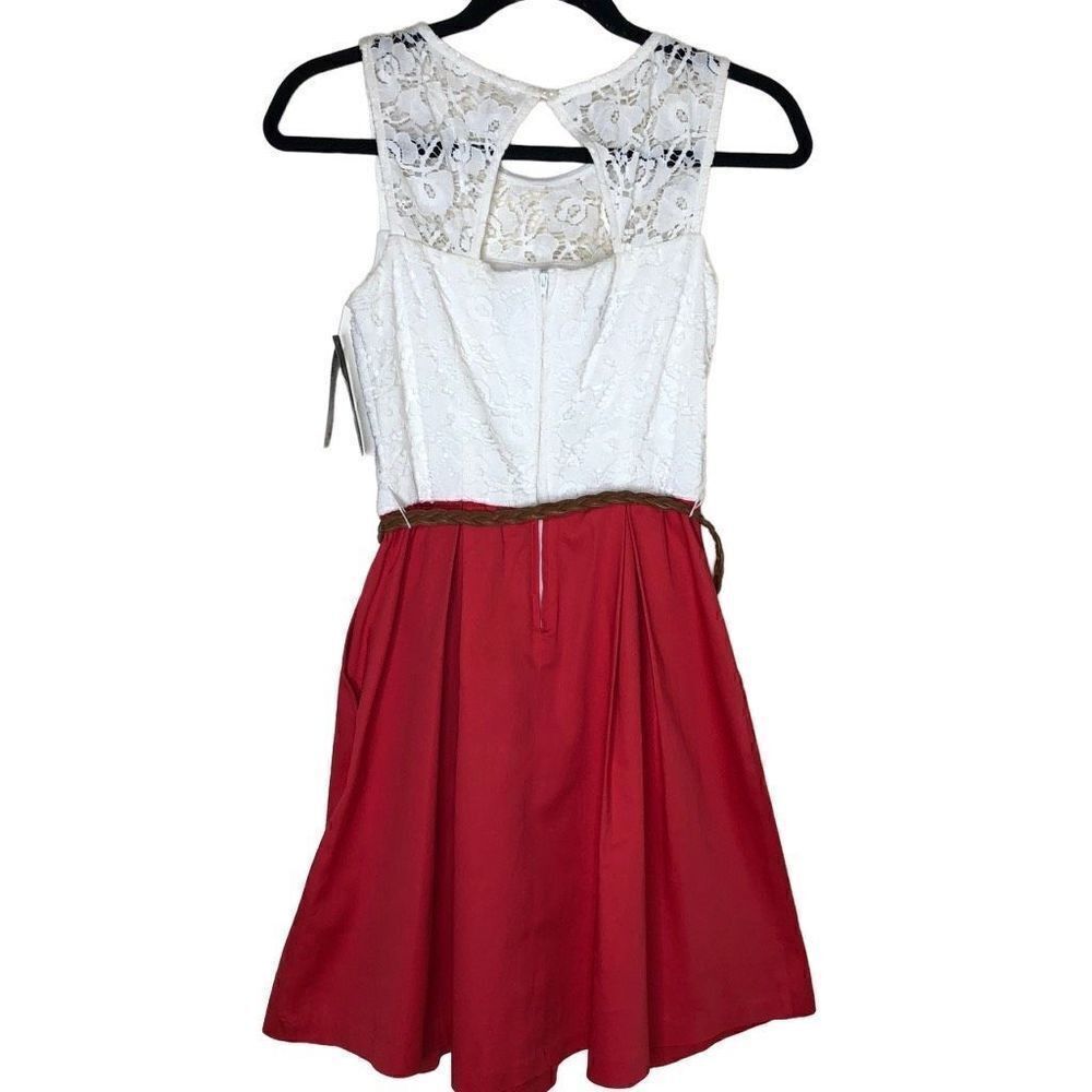 BCX White Lace and Red Fit and Flare Dress NWT - Picture 2 of 16